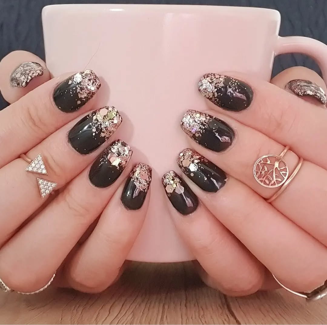 Nails with intricate gel art design