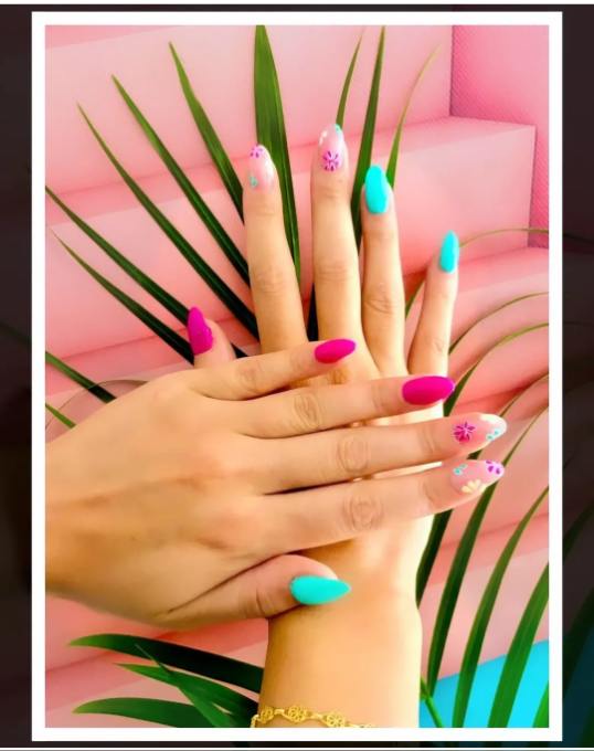 Nails with intricate gel art design