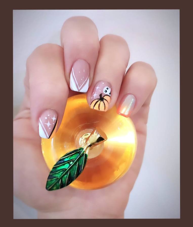 Nails with intricate gel art design